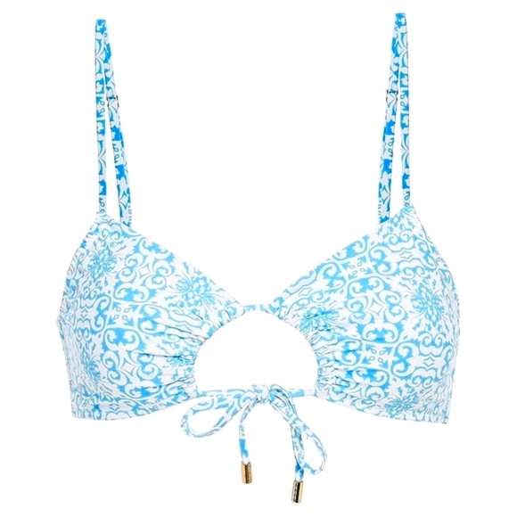 Melissa Odabash Zambia Bow-detailed Printed Bikini Top In Light Blue
